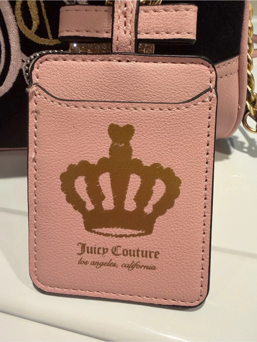 Juicy Couture NWT Black & Pink Embroidered Dome Satchel Gold Hardware (P238